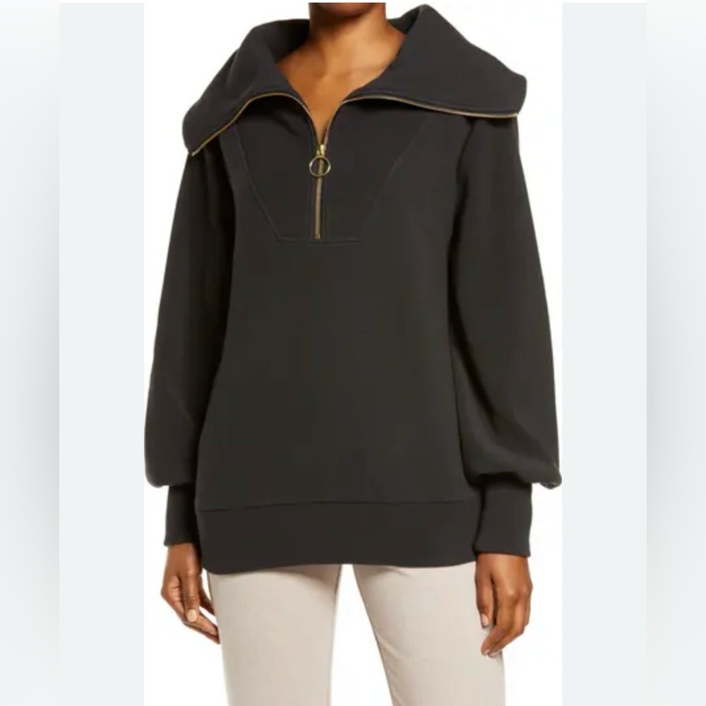 Varley Vine Ribbed Stretch-Cotton Half-Zip Sweatshirt Black